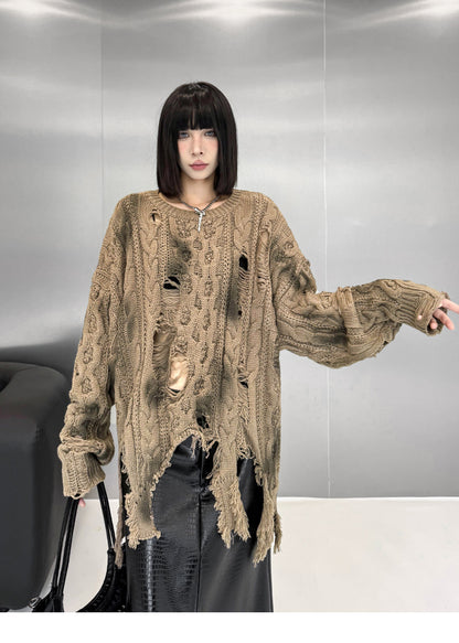 ディストレストケーブルニットトップ