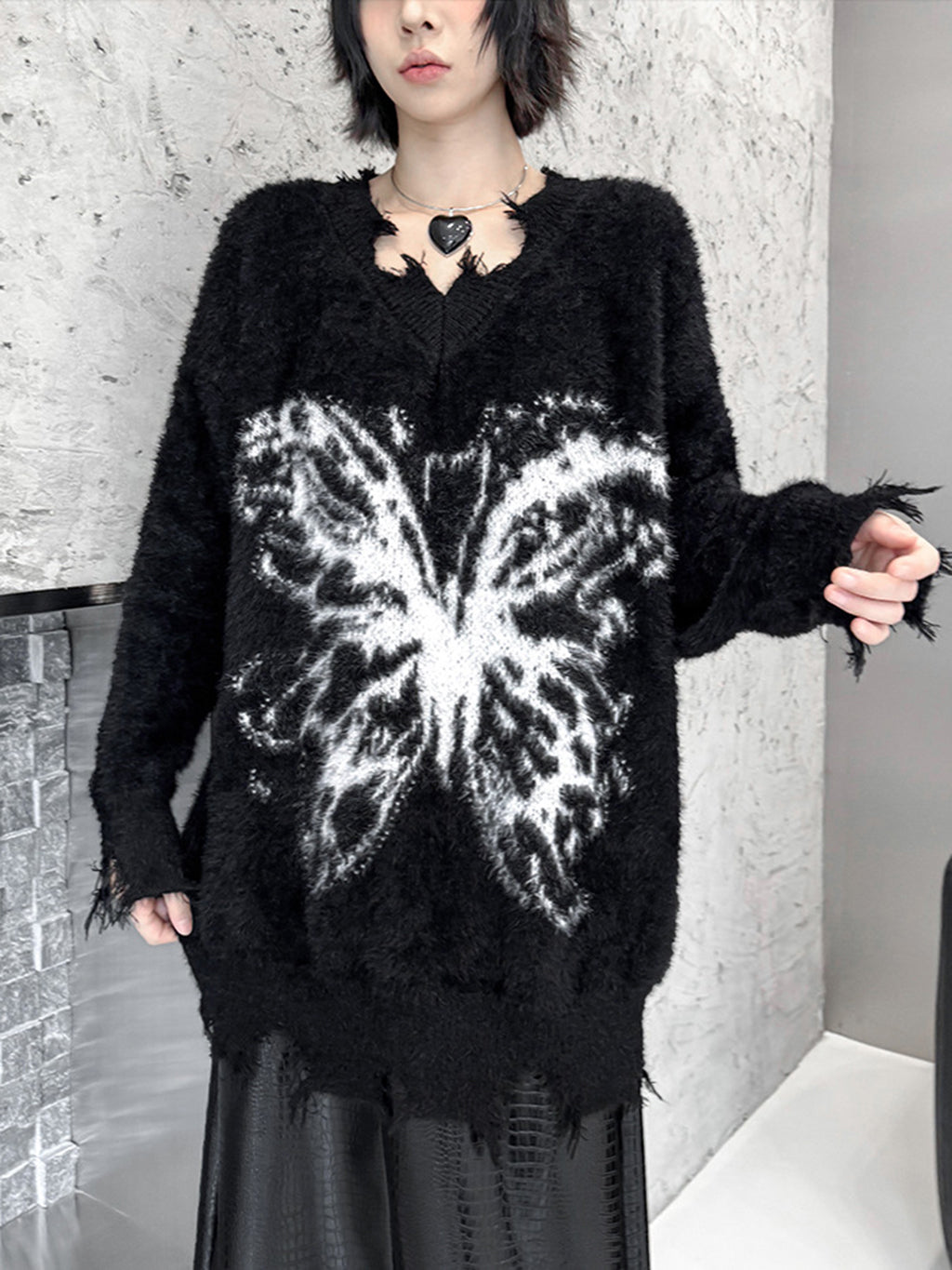 バタフライフェザーニットトップス