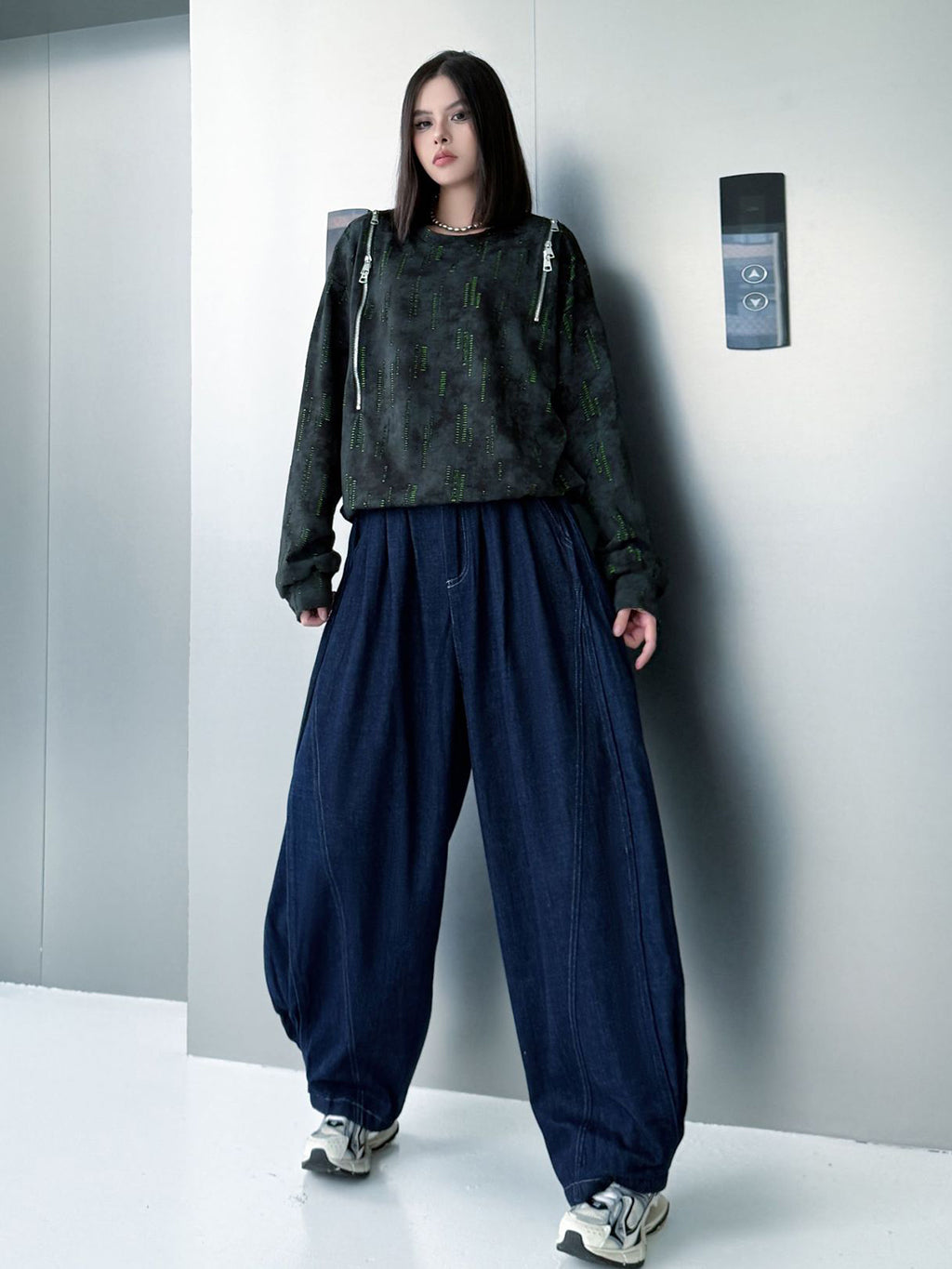 ウォッシュデニムワイドパンツ