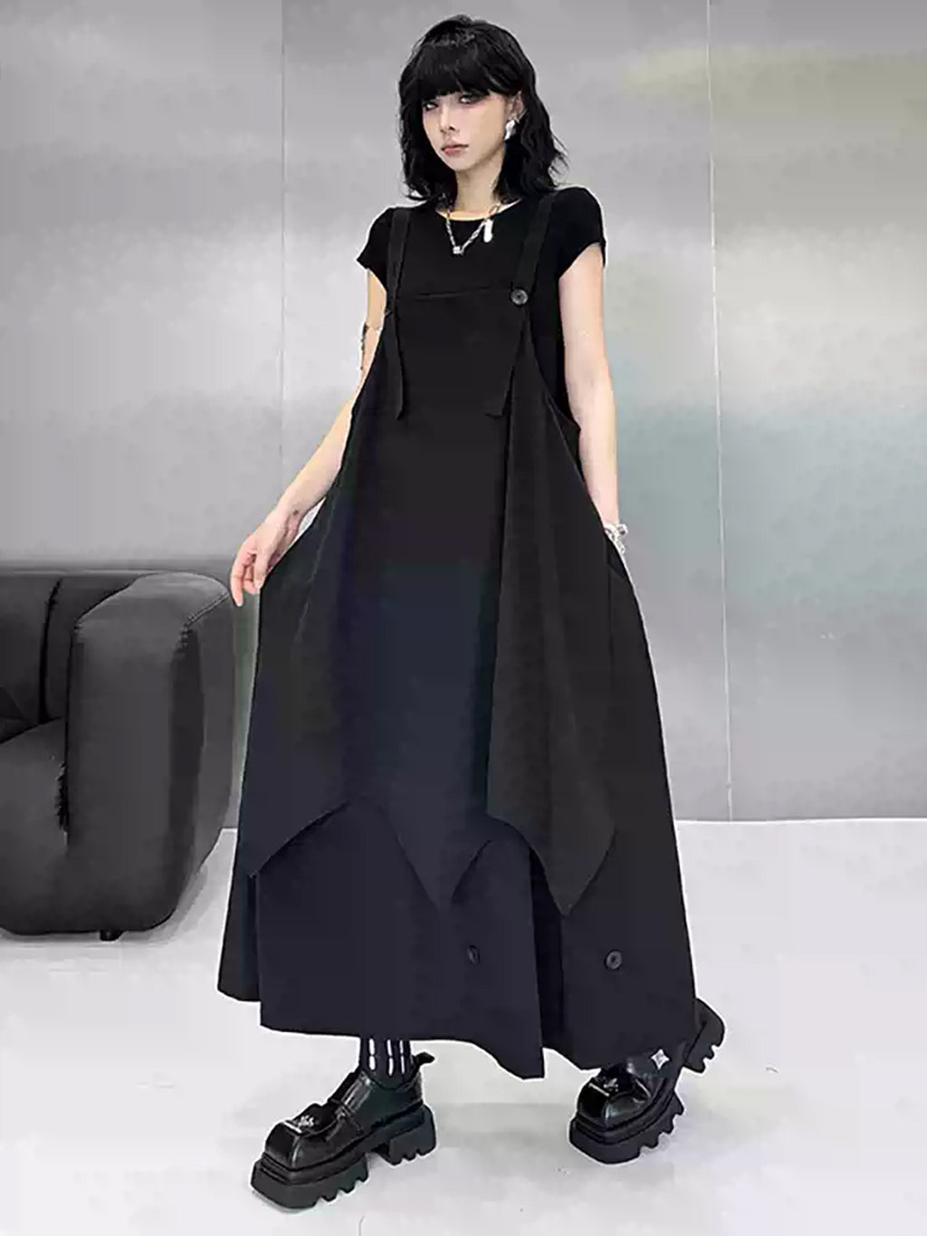 suspender drape dress