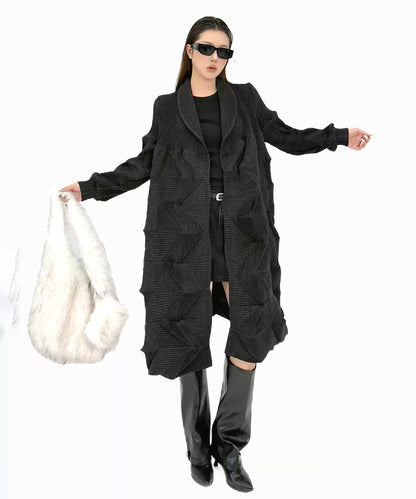 ジオメトリックプレスロングコート