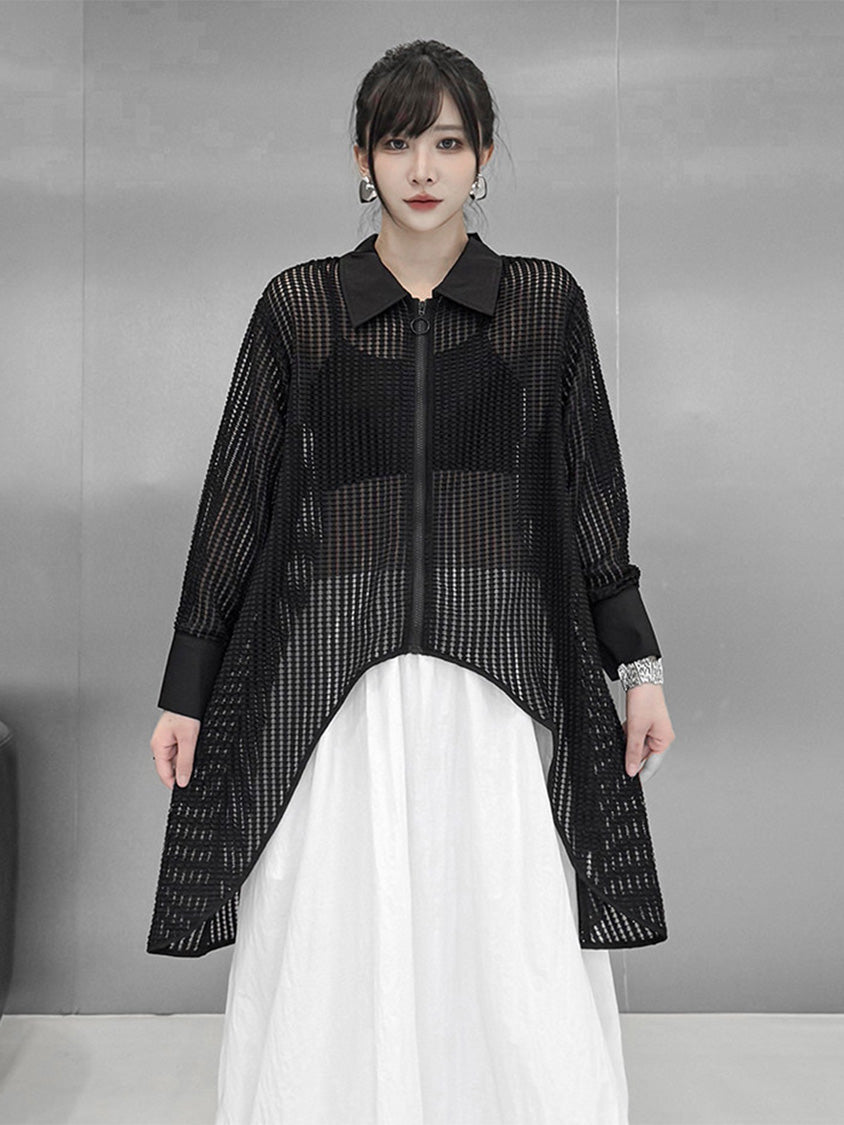 メッシュカーブラインジップトップ