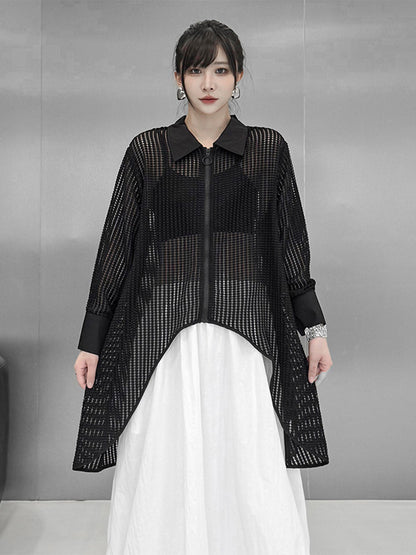メッシュカーブラインジップトップ