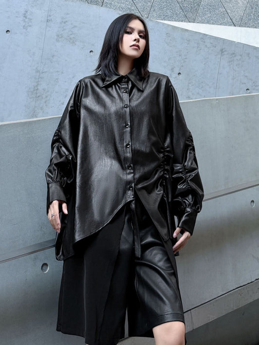 ギャザースリーブシャツブラウス