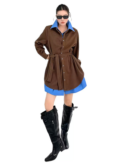 レイヤードカラーロングシャツドレス