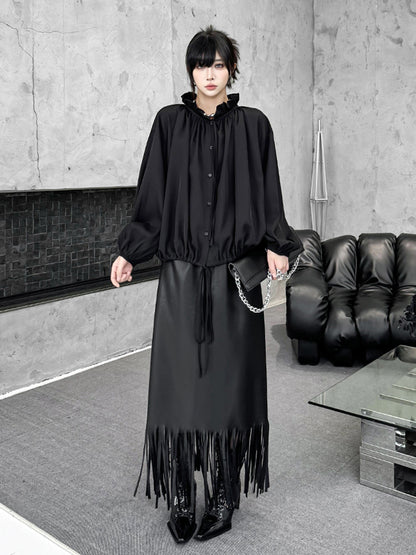 Scarf tie blouse and denim pants series 