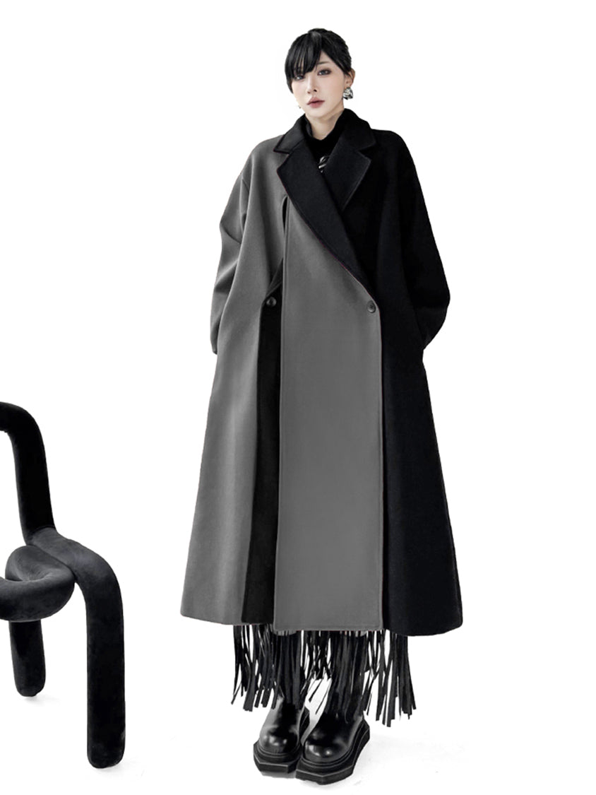 バイカラーロングコート