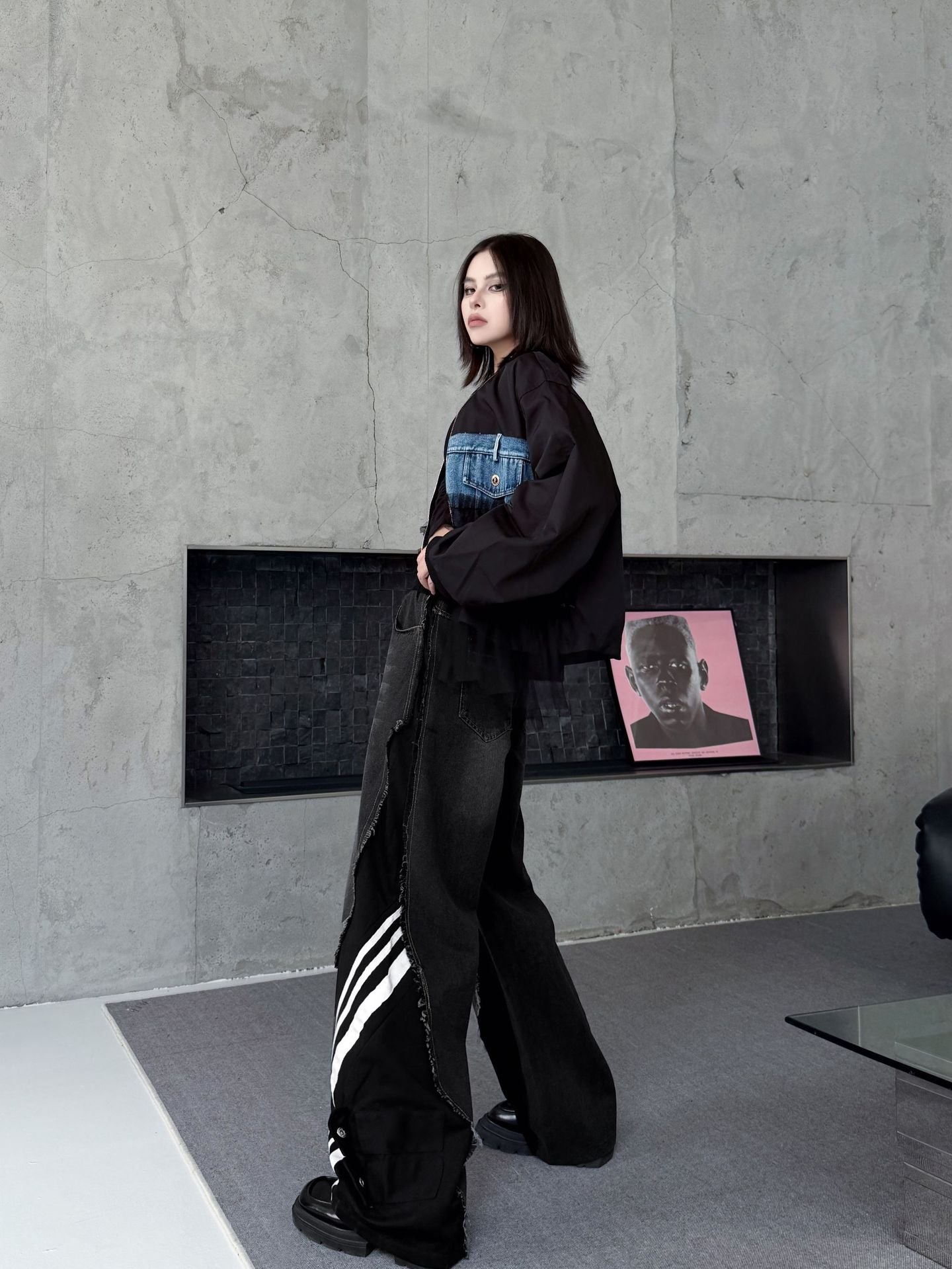 レイヤードデニムワイドパンツ