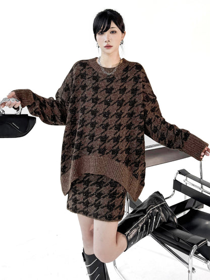 ハウンドトゥースニットトップス＆スカート