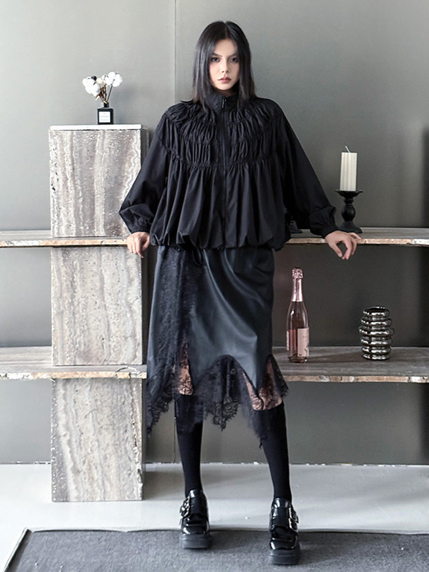 シャーリングスタンドカラーブラウス