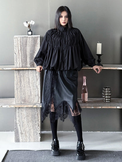 シャーリングスタンドカラーブラウス