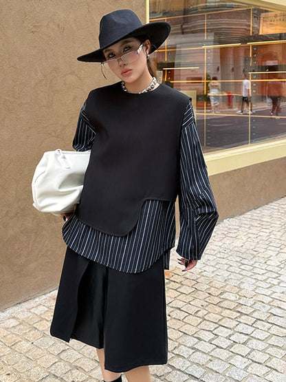 ストライプレイヤードモードブラウス