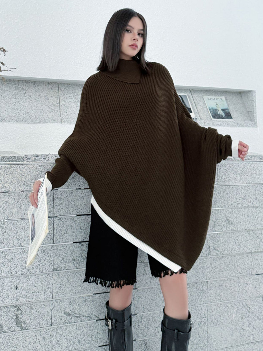 ハイネックケープニットトップ