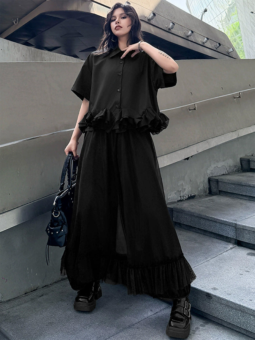 Mesh stitch top and skirt