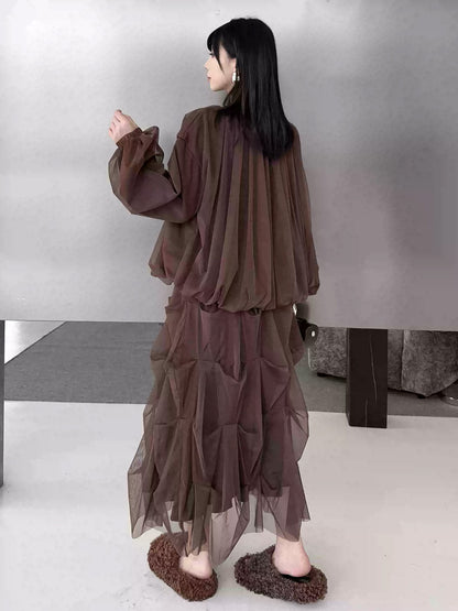 Mesh stitch top and skirt