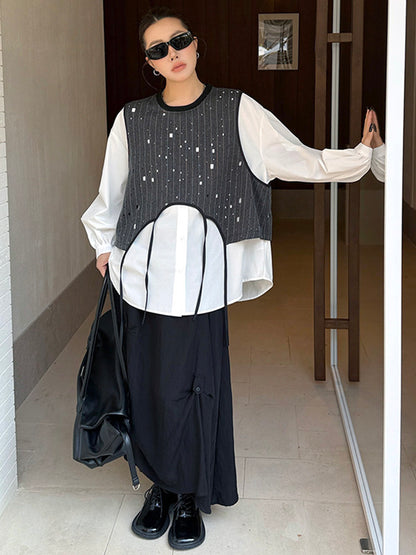 ドットストライプレイヤードブラウス