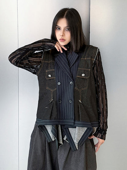 デニムピンストライプレイヤードベスト