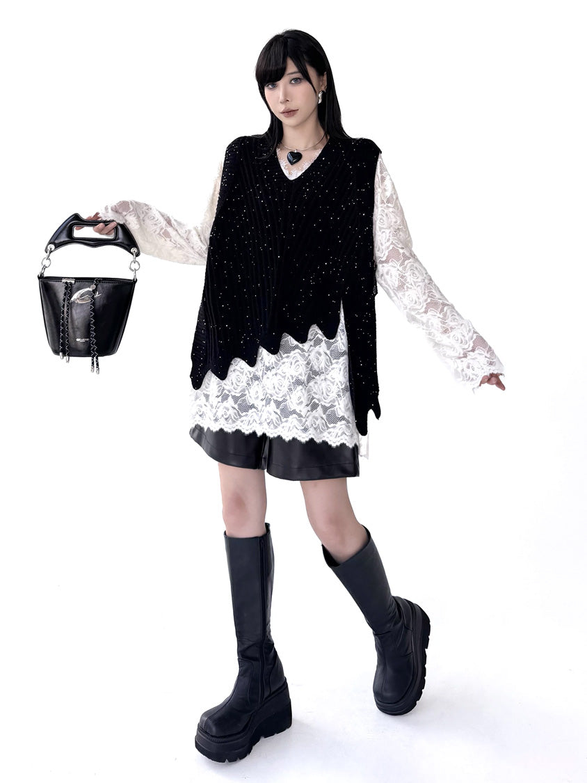 Mesh stitch top and skirt