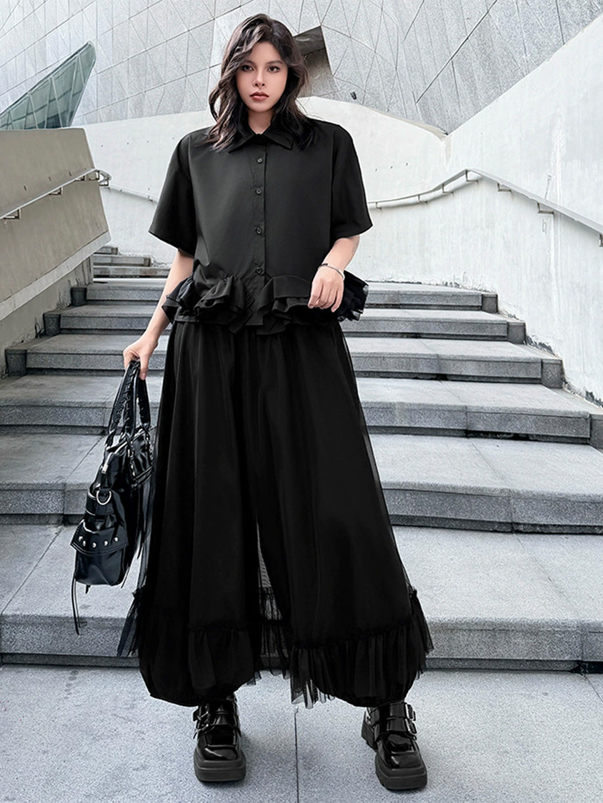 Mesh stitch top and skirt