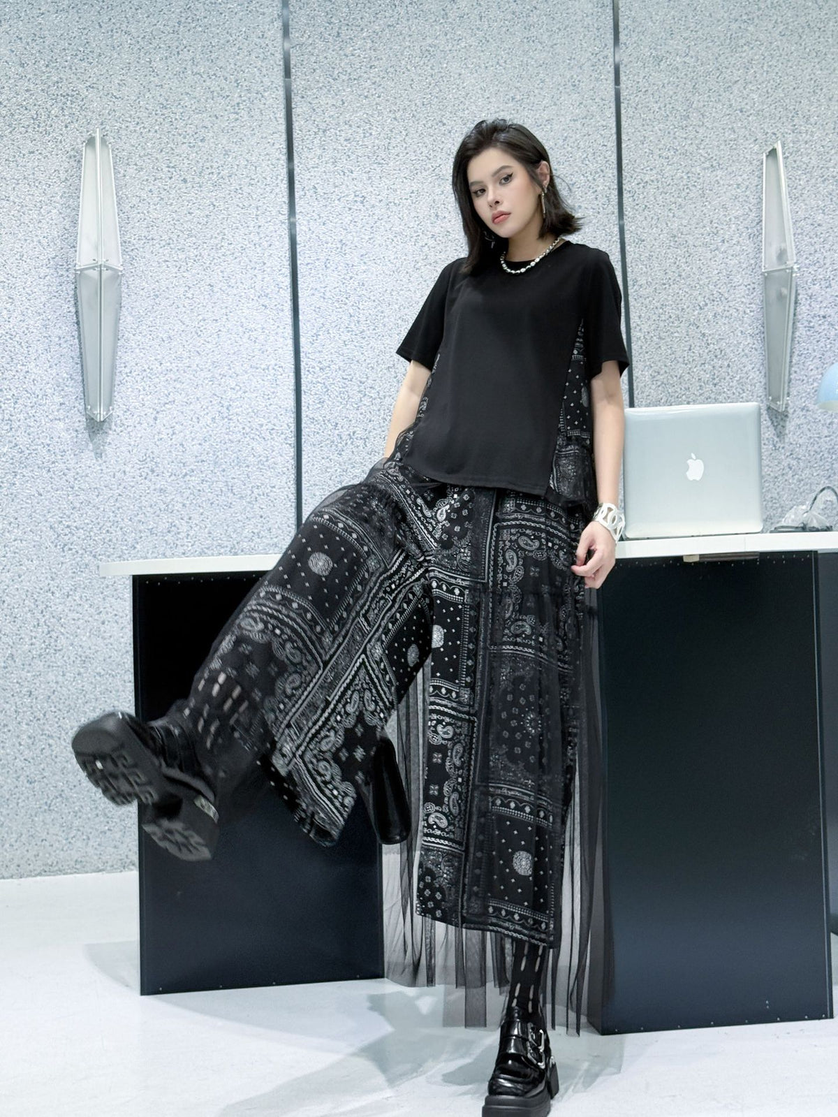 Scarf tie blouse and denim pants series 