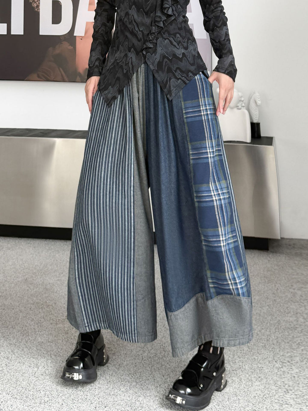 Scarf tie blouse and denim pants series 