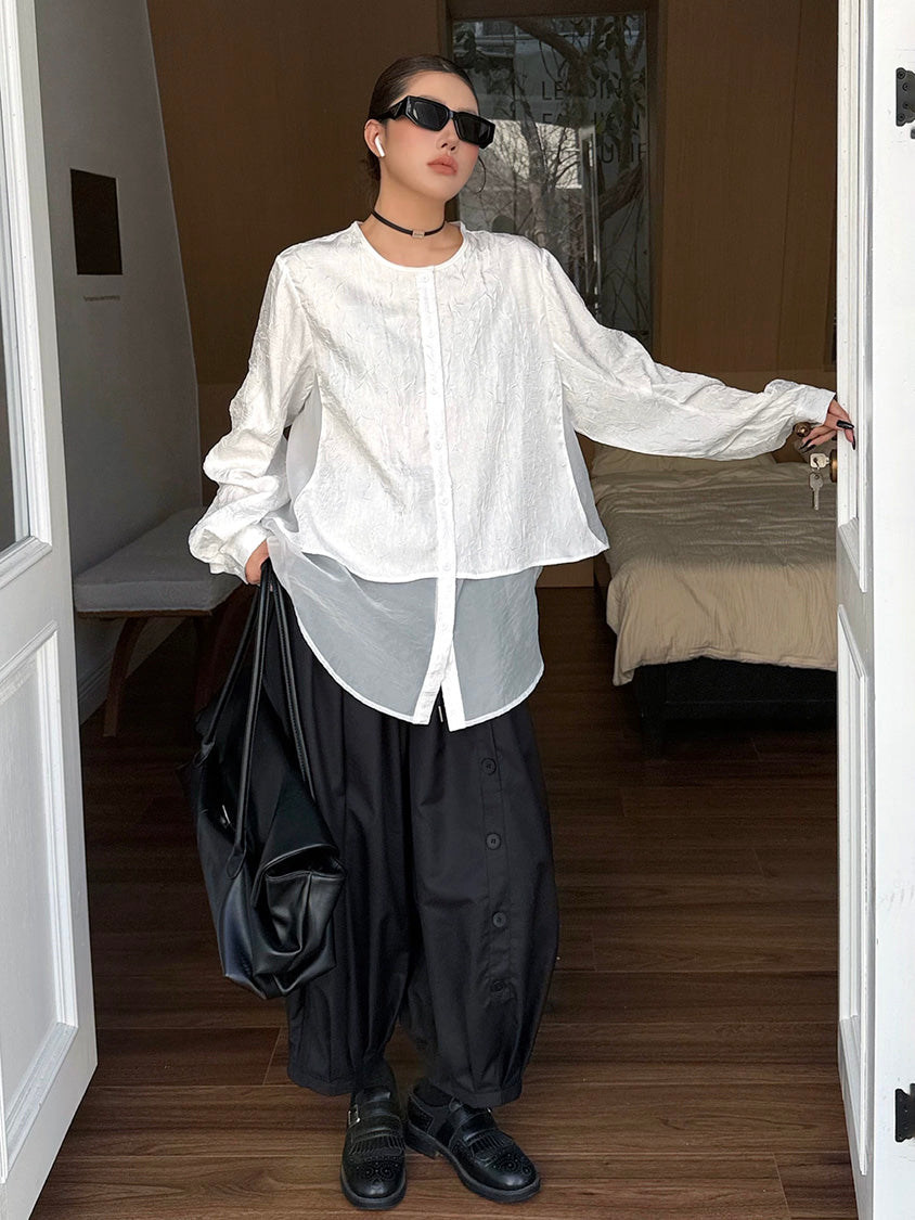 クラッシュシアーレイヤードブラウス