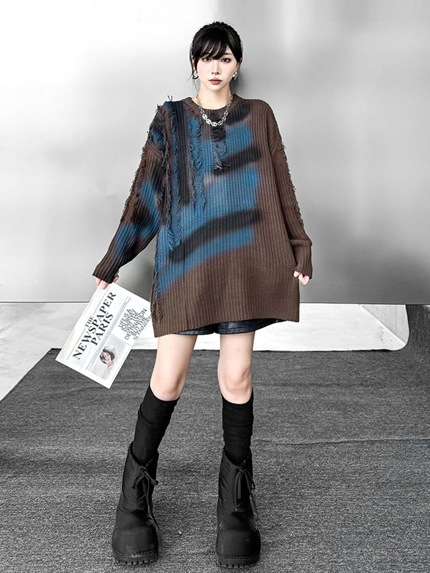 カーブグラデフリンジニット