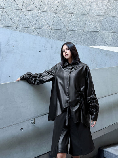 ギャザースリーブシャツブラウス