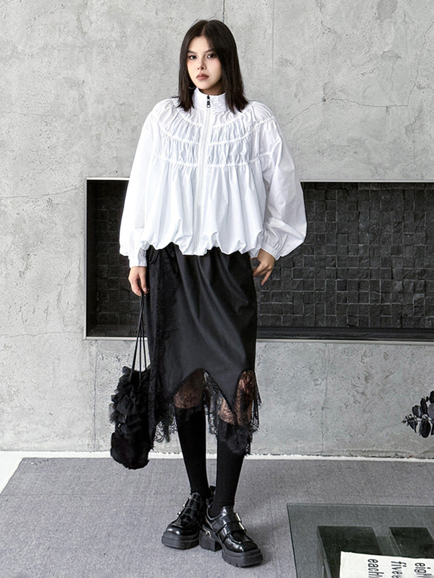 シャーリングスタンドカラーブラウス