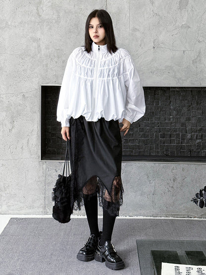 シャーリングスタンドカラーブラウス