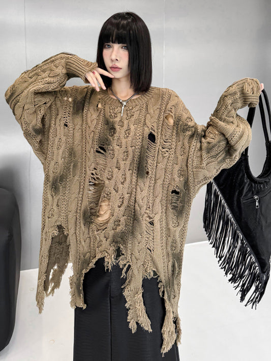 ディストレストケーブルニットトップ