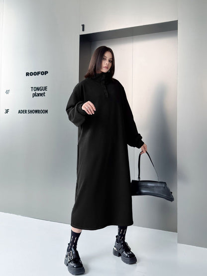 ハイネックボタンロングドレス