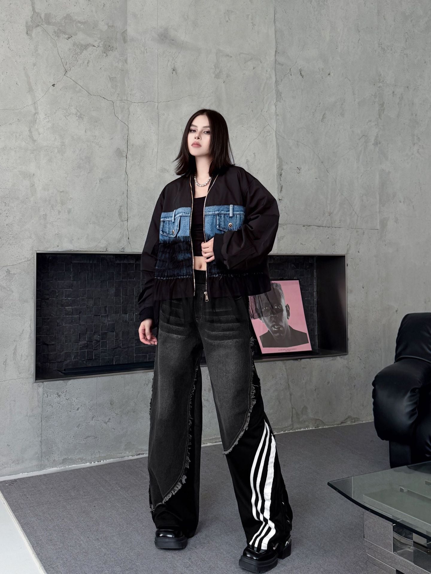 レイヤードデニムワイドパンツ