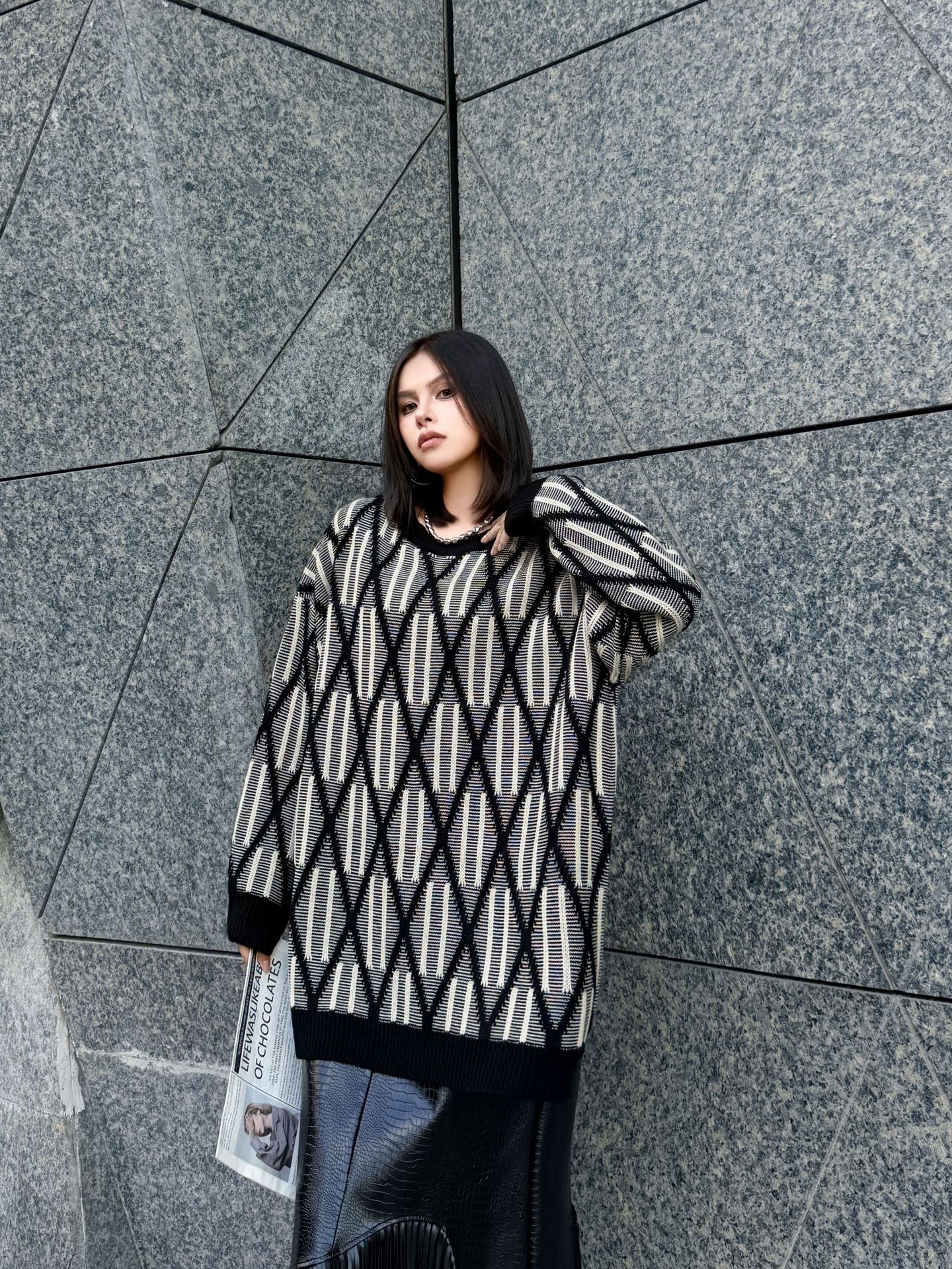 ジオメトリックニットプルオーバー