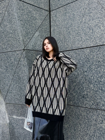 ジオメトリックニットプルオーバー