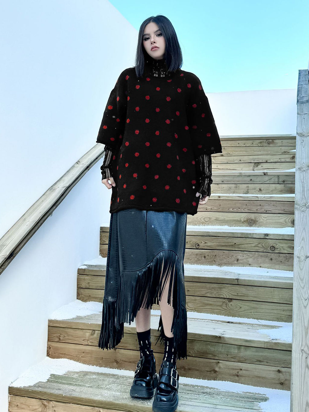 Mesh stitch top and skirt
