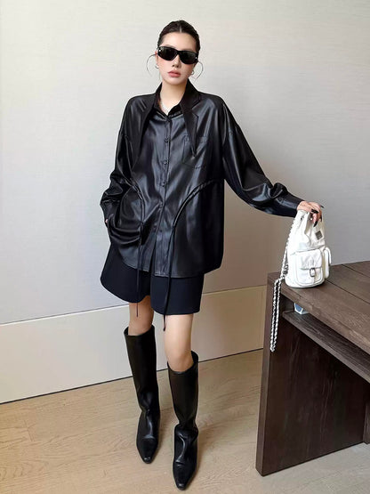 サテンライクギャザーブラウス