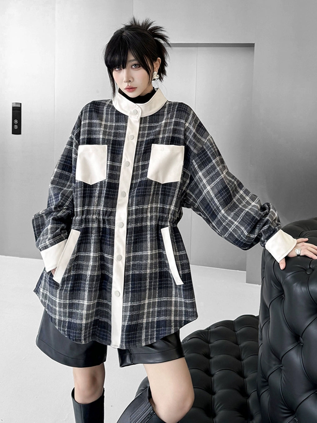 Scarf tie blouse and denim pants series 