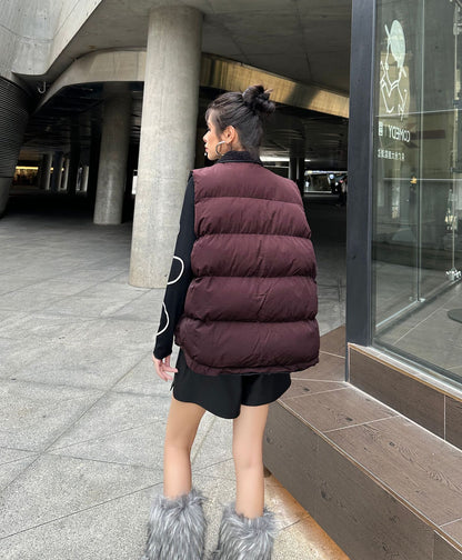 シープカラーブロックダウンベスト