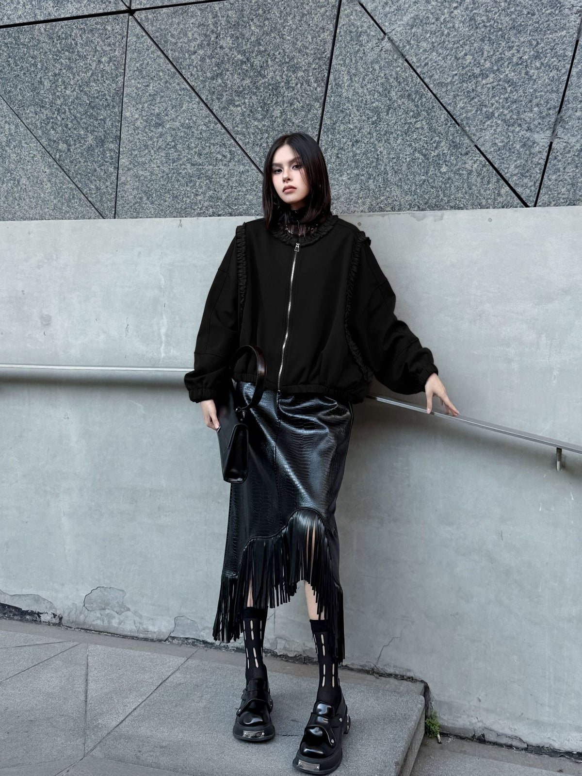 Mesh stitch top and skirt