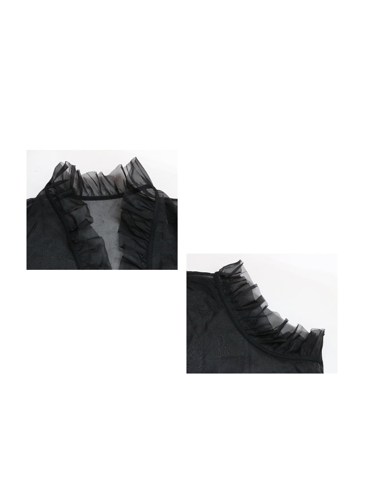 Frill sheer tiered long dress 