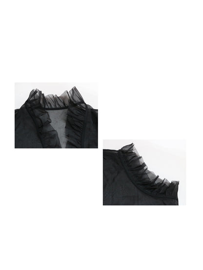 Frill sheer tiered long dress 