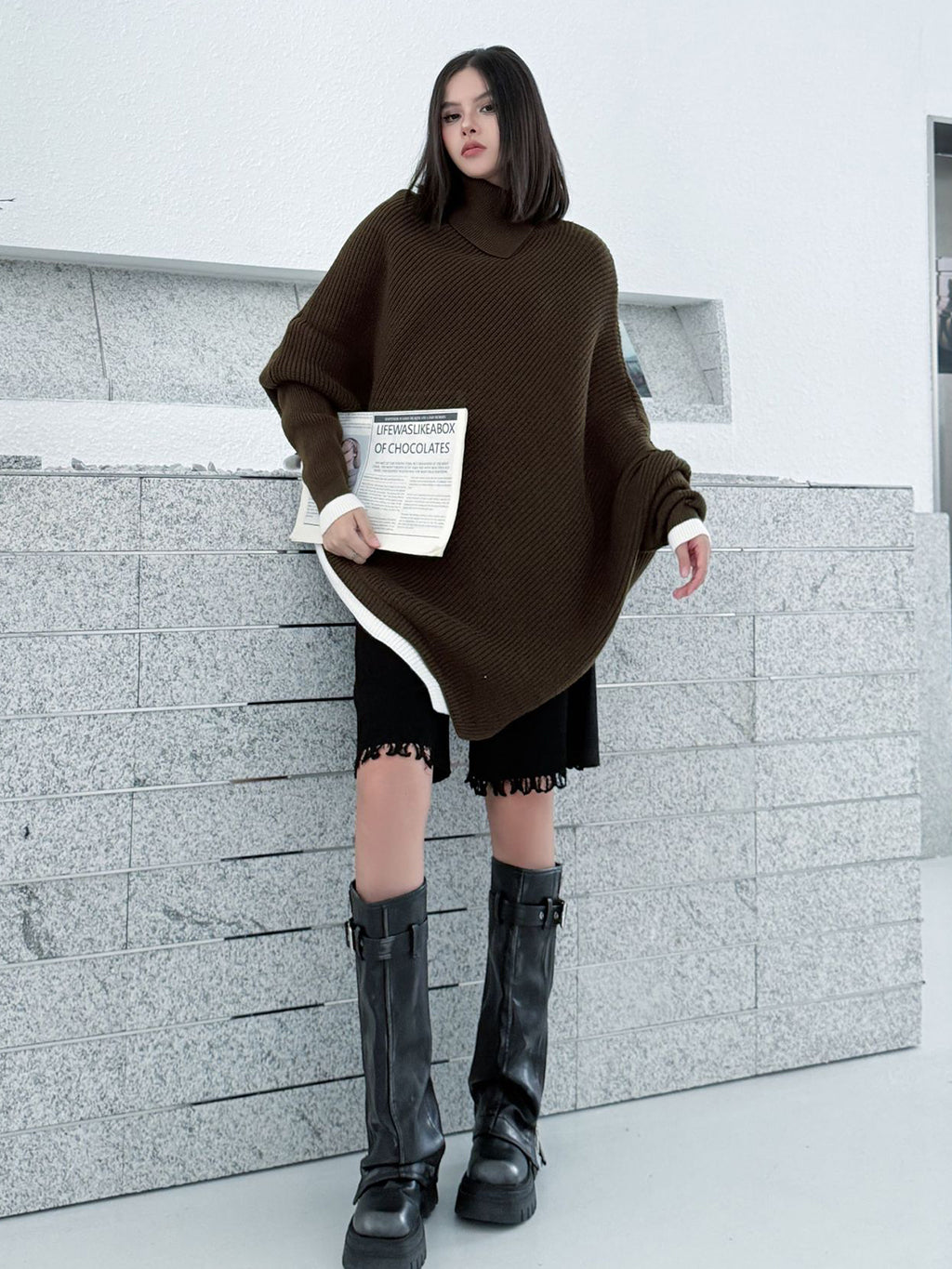 ハイネックケープニットトップ