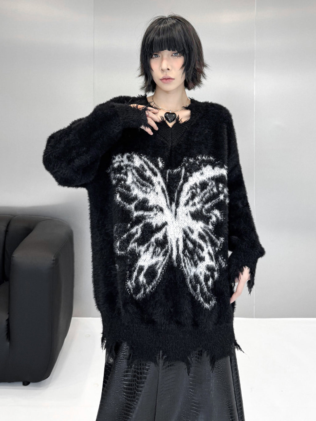 バタフライフェザーニットトップス