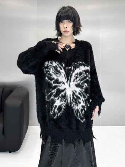 バタフライフェザーニットトップス