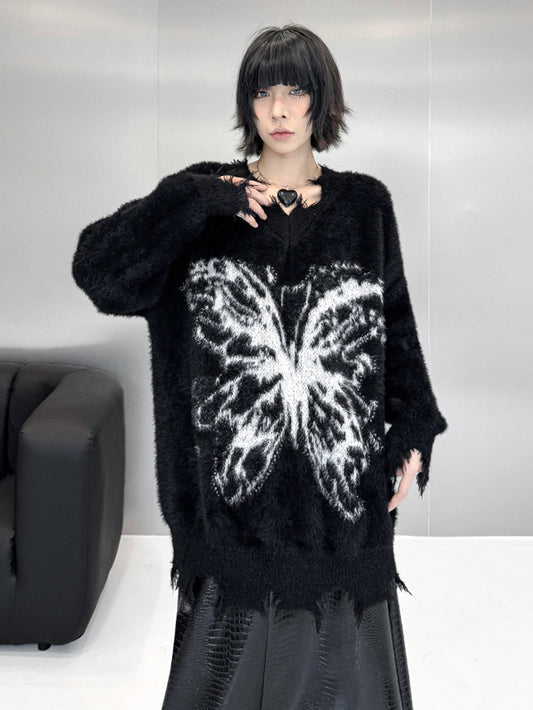 バタフライフェザーニットトップス