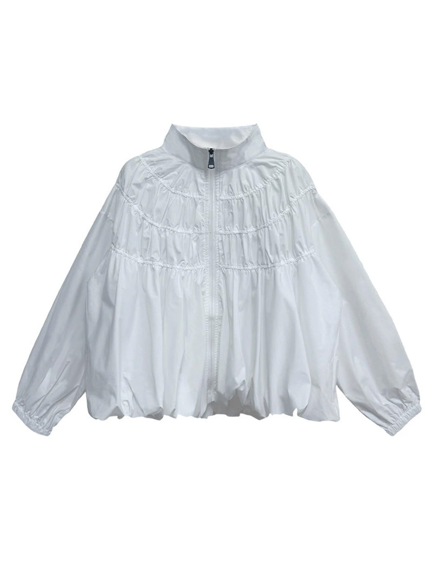 シャーリングスタンドカラーブラウス