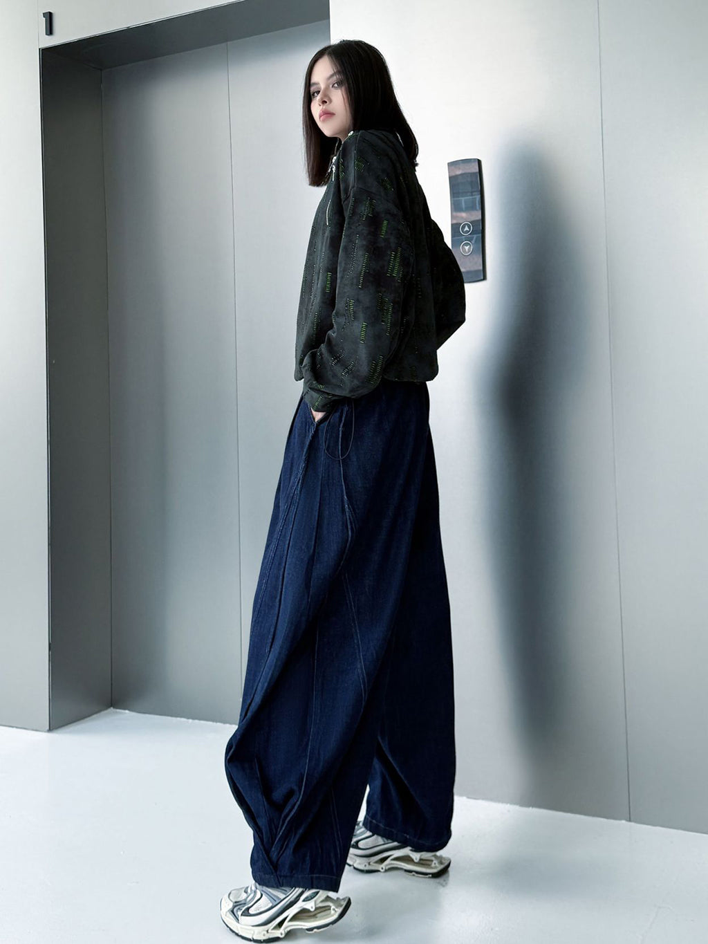 ウォッシュデニムワイドパンツ