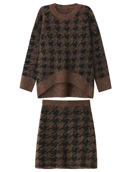 ハウンドトゥースニットトップス＆スカート