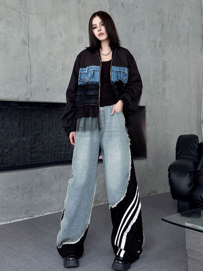 レイヤードデニムワイドパンツ